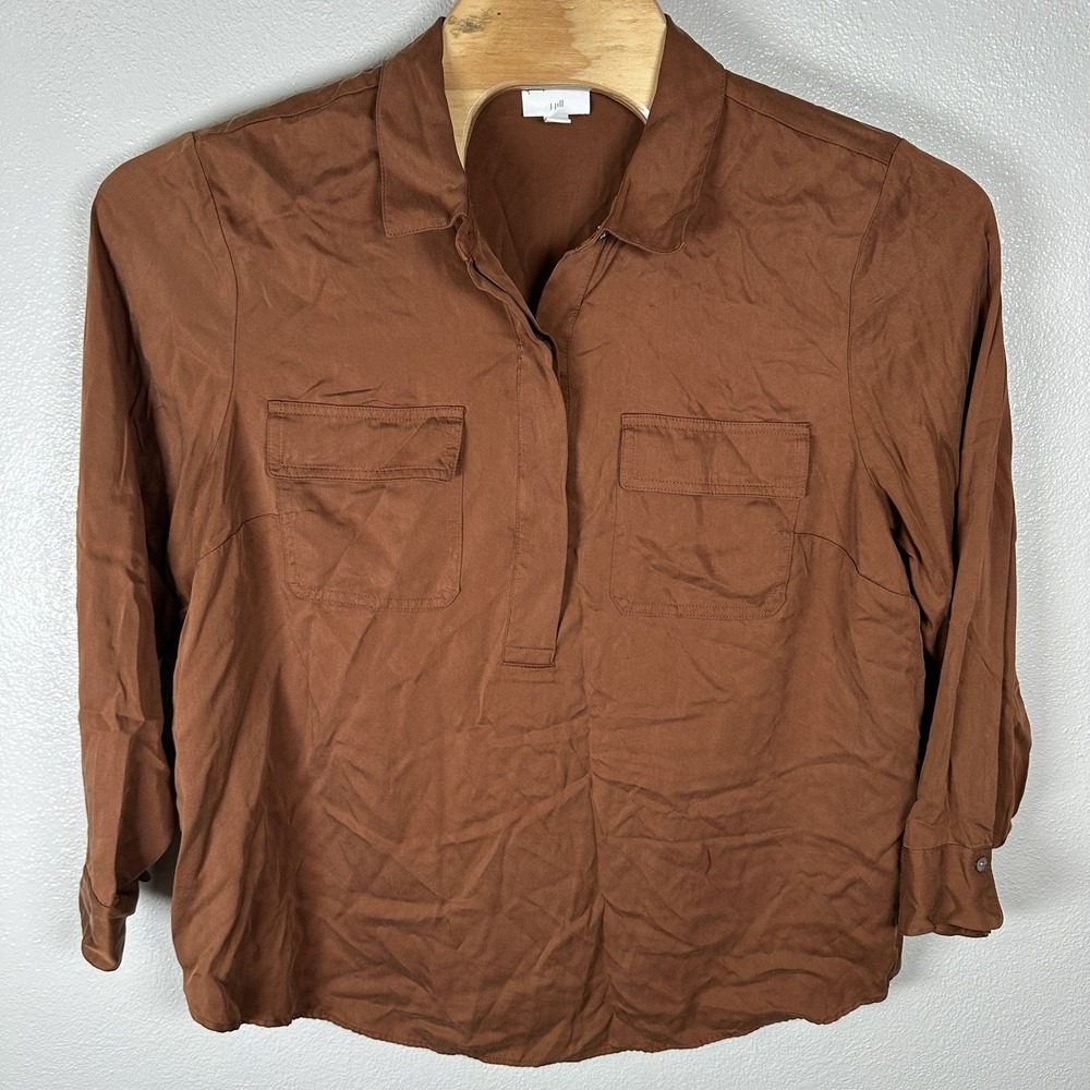 J Jill Popover Tunic Top Blouse Womens 2X Brown Long Sleeve Pockets Modal Rayon